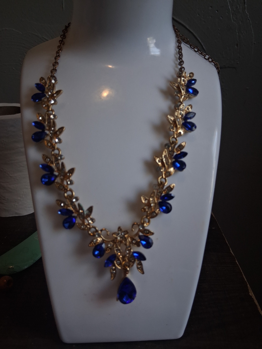Gold-Tone Necklace with Blue Crystal Accents